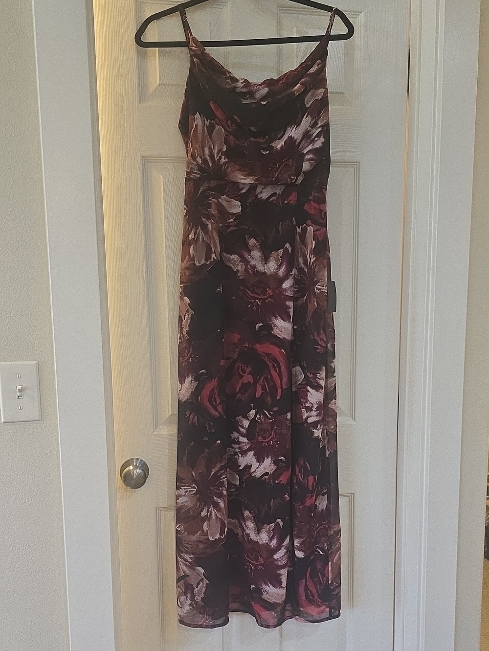 Lulu's Burgundy Floral Slip Dress w/ Cowl Neck ~ M
